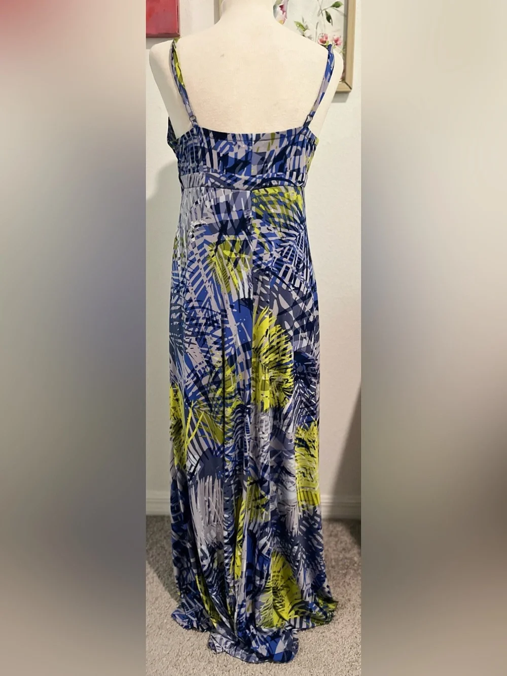 Jennifer Lopez Blue, Navy & Lime Tropical Print Maxi Skirt